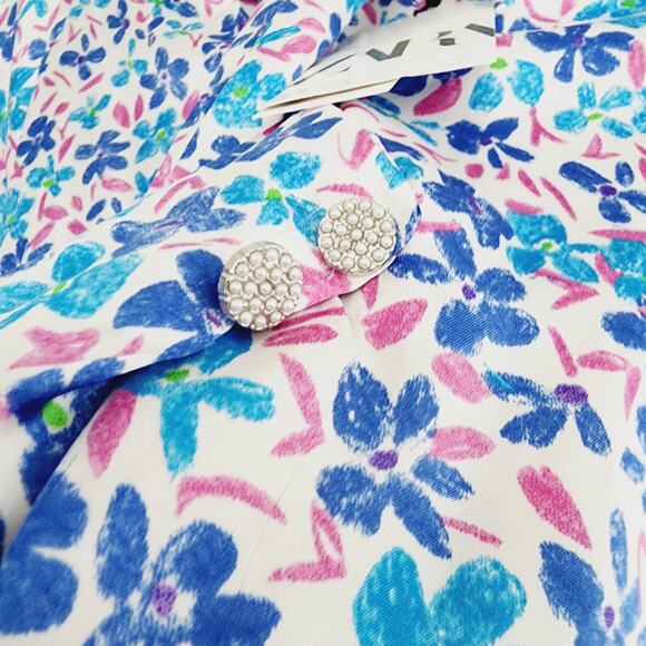 Zara Blue & Purple Floral Printed Long Sleeve Top Bow Neck Tie Size Medium - Picture 4 of 8